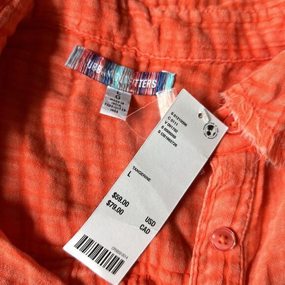 Urban Outfitters Lucy Textured Button-Down Shirt Lg Tangerine NWT - Picture 6 of 6